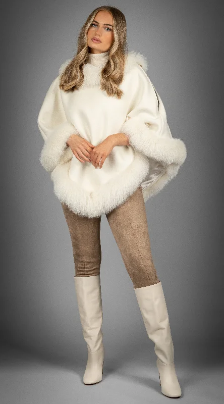 Limited Edition Cashmere Fox Fur Poncho - Buttermilk