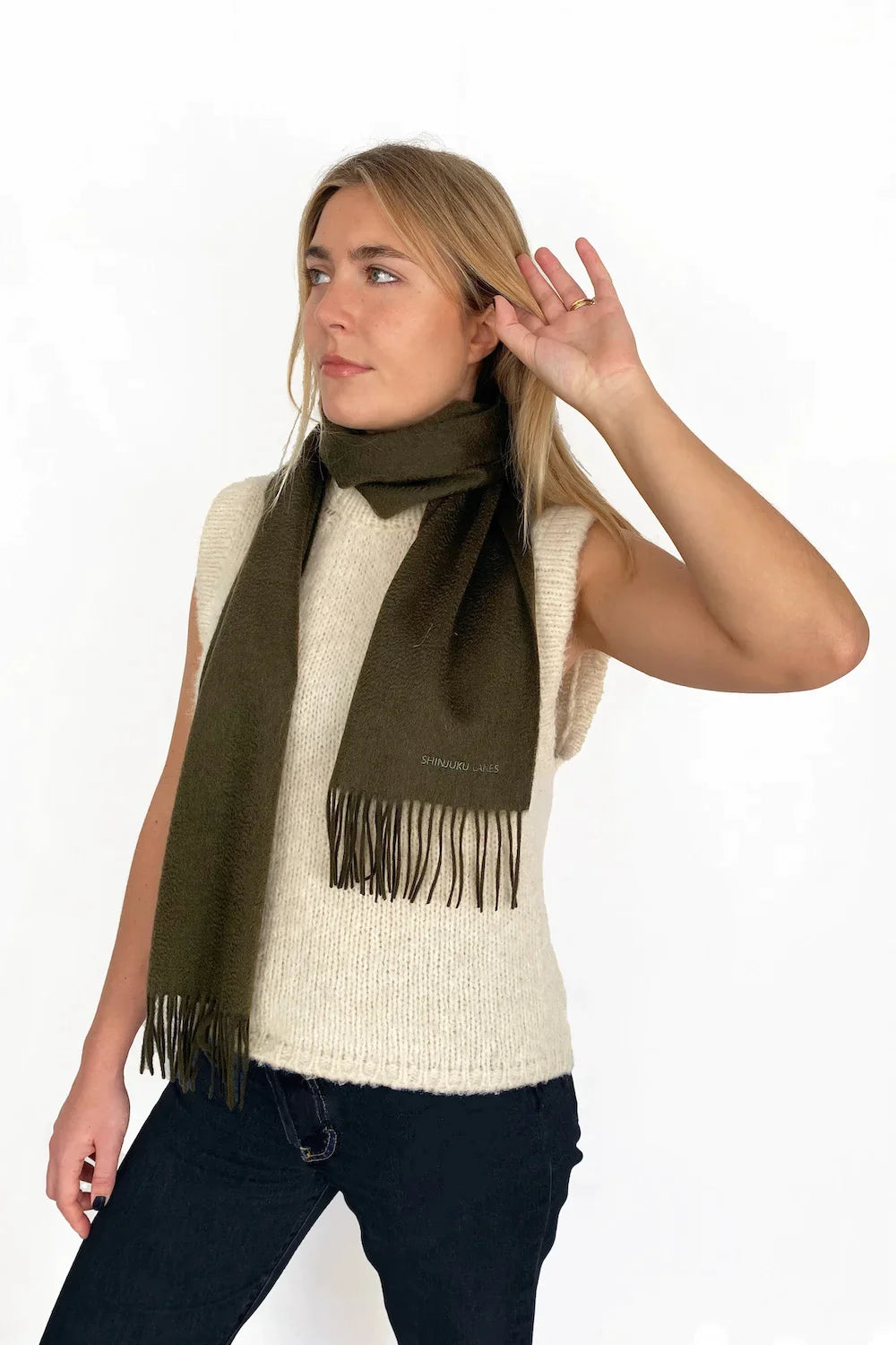 100% Organic Cashmere Scarf - Military Olive