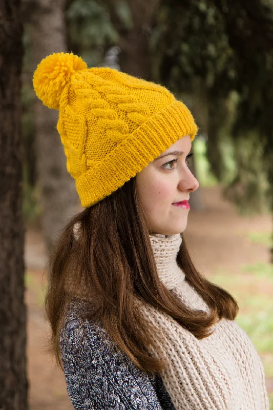 Mustard Cable Knit Bobble Hat