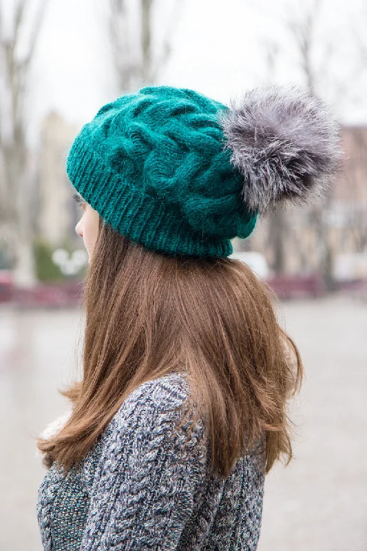 Oversized Knit Hat With Pom Pom