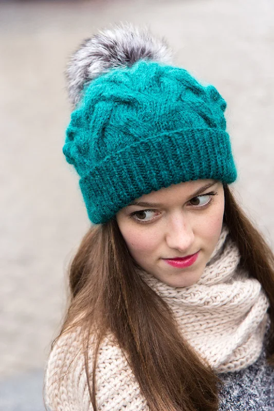 Oversized Knit Hat With Pom Pom