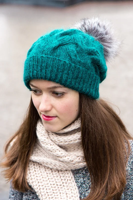 Oversized Knit Hat With Pom Pom