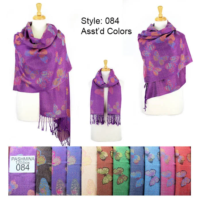 12-Pack Metalic Pashmina Shawsl Butterfly Assorted Colors 084