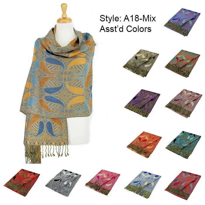 12-Pack Pashmina Paisley  Shawsl Assorted Colors A18