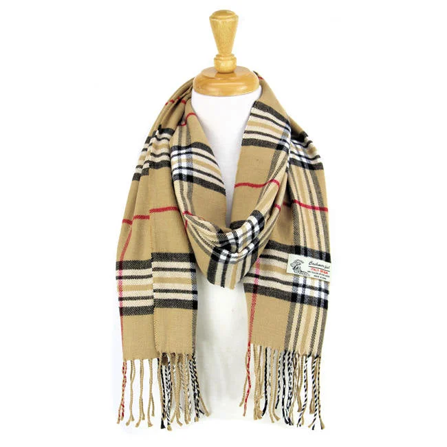 Plaid Cashmere Feel Scarf 12-pack Camel CM07-2