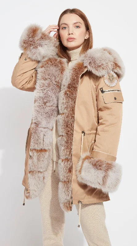 Siberia Weatherproof Caramel Tipped Cuffed Fox Fur Parka