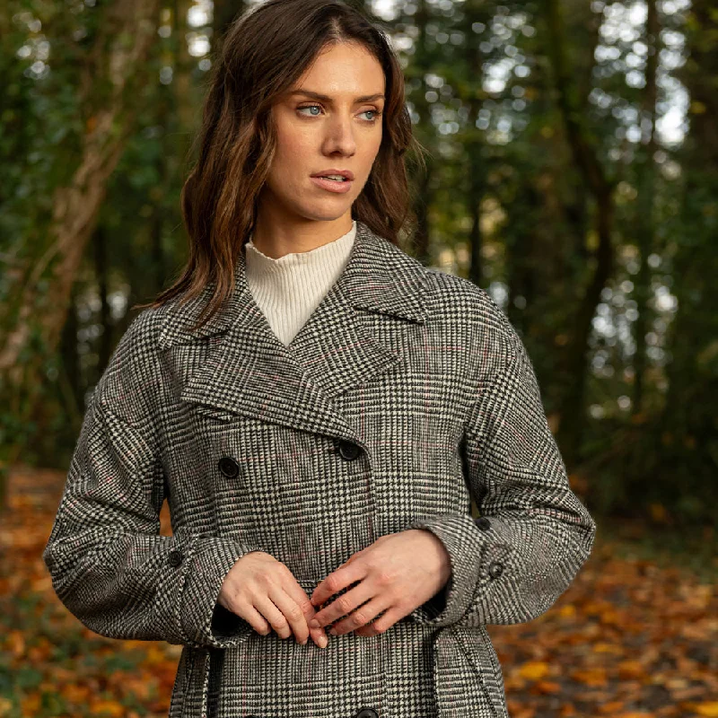 Black, White & Red Check Faye Double Breasted Mac Coat