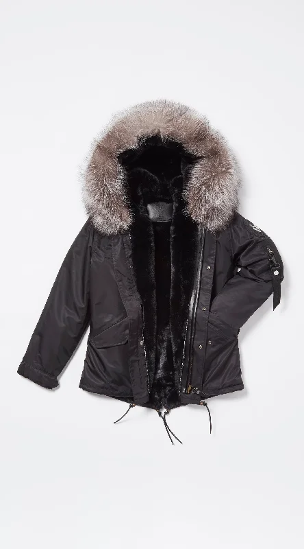 Womens Black Water-Repellent Luxy Fur Parka - Silver Frost Fox